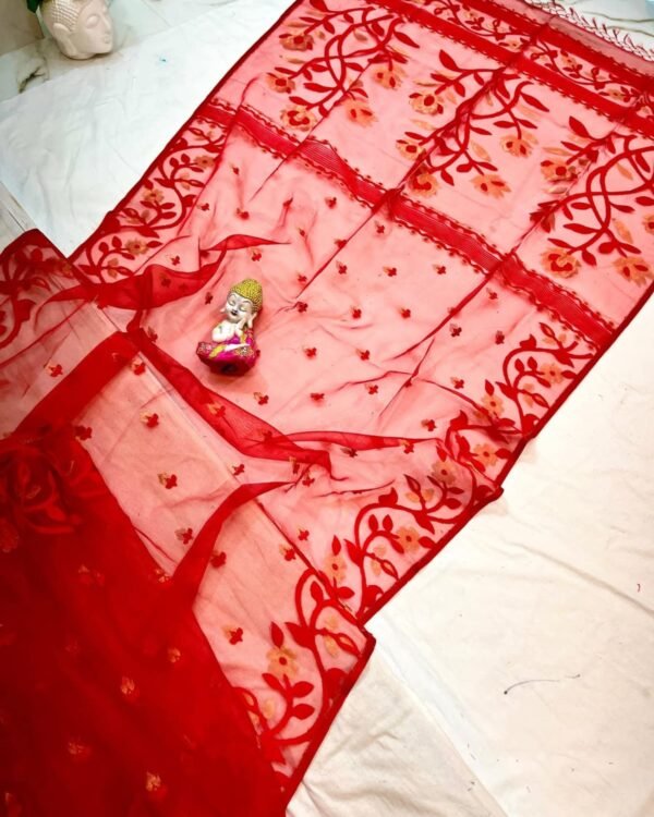 Red Soft Nayan Tara Dhakai Jamdani Sari