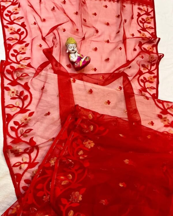 Red Soft Nayan Tara Dhakai Jamdani Sari