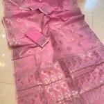 Rose Pink Soft Joriwork Jamdani Sari With Blouse Piece