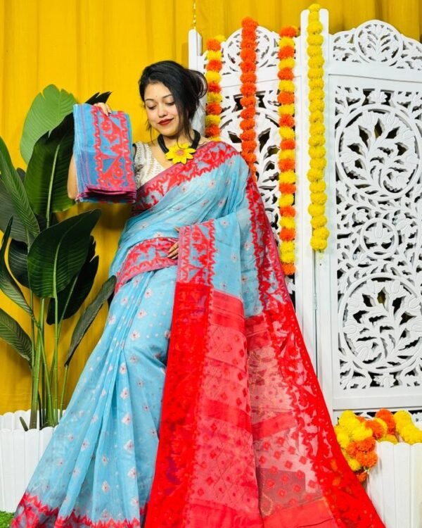 Sky Blue Soft Dhakai Jamdani Saree