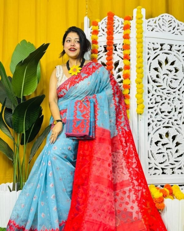 Sky Blue Soft Dhakai Jamdani Saree