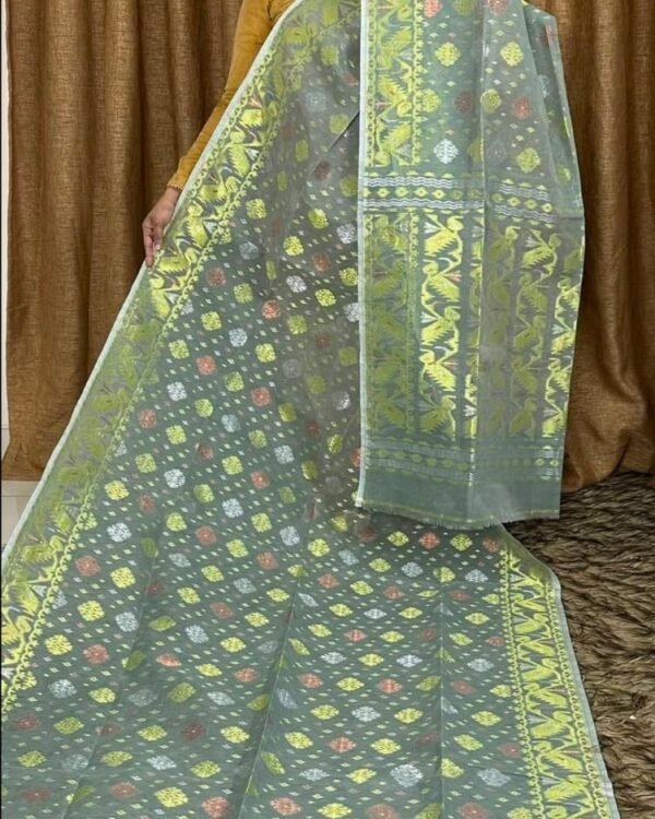 Spanish Green Soft Joriwork Jamdani Saree