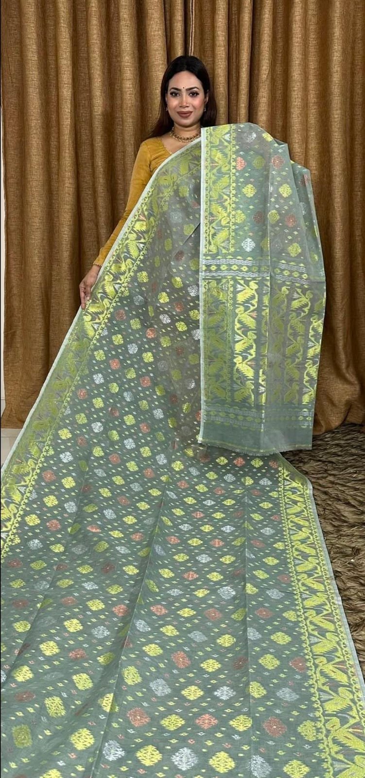 Spanish Green Soft Joriwork Jamdani Saree