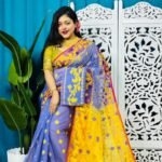 Tufts Blue Korat Buti Soft Jamdani Sari With Blouse Piece