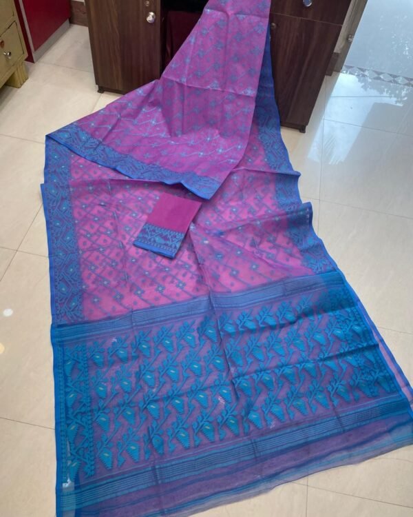 Warm Purple Soft Buti Karat Jamdani Sari With Blouse Piece