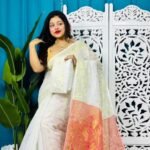 White Soft Golden Buti Jamdani Sari With Blouse Piece