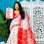 White Korat Buti Soft Jamdani Sari With Blouse Piece