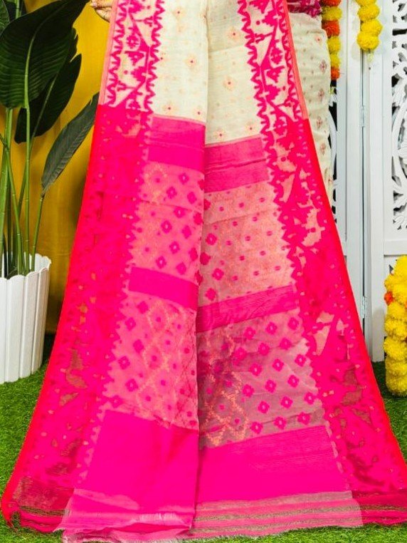 White Rock Soft Dhakai Jamdani Saree