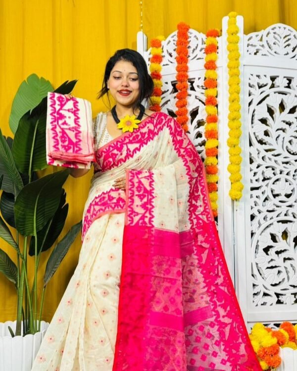 White Rock Soft Dhakai Jamdani Saree