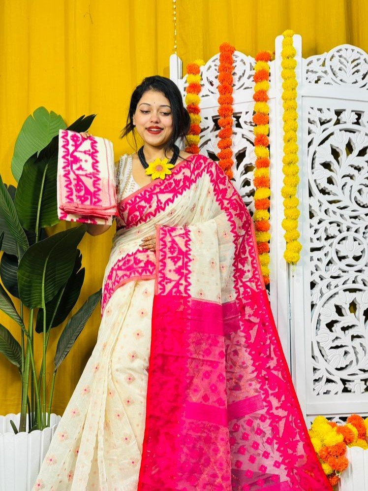 White Rock Soft Dhakai Jamdani Saree