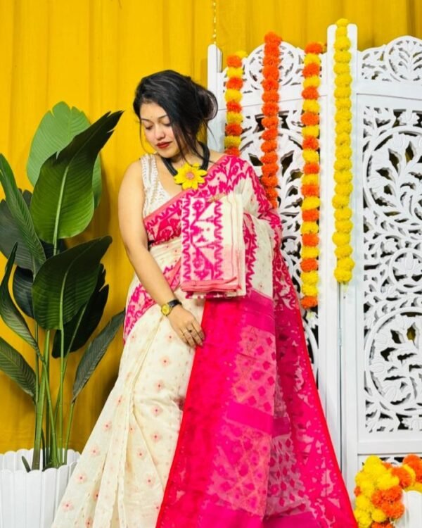 White Rock Soft Dhakai Jamdani Saree