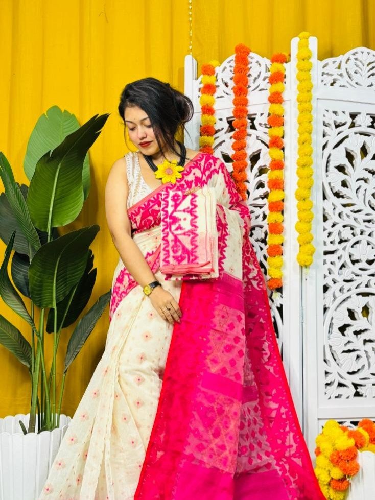 White Rock Soft Dhakai Jamdani Saree