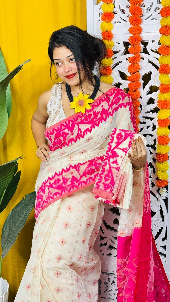 White Rock Soft Dhakai Jamdani Saree