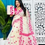 White Rock Soft Lota Jamdani Sari With Blouse Piece