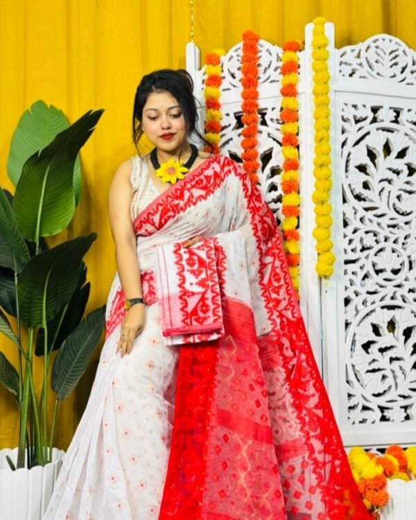 White Soft Dhakai Jamdani Saree