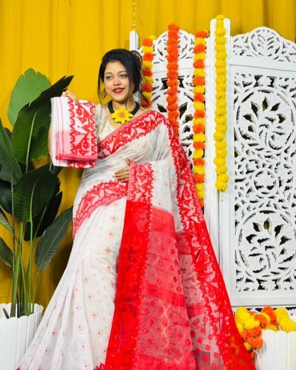 White Soft Dhakai Jamdani Saree