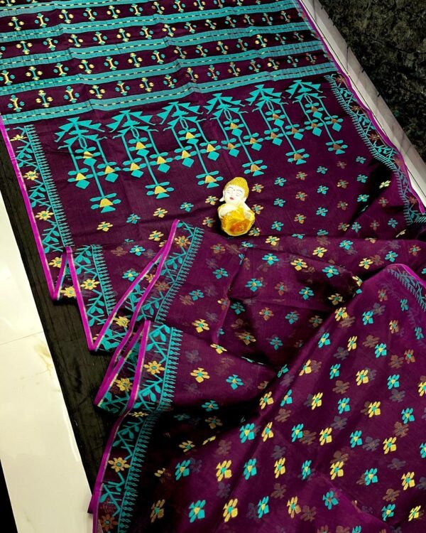 Wine Berry Soft Dhakai Jamdani Saree