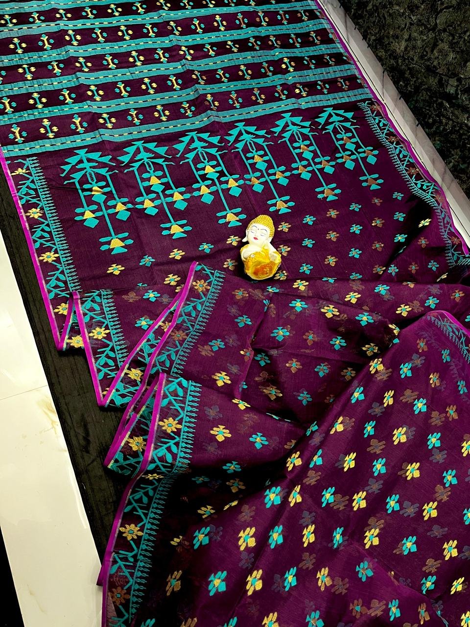 Wine Berry Soft Dhakai Jamdani Saree