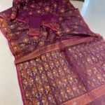 Wine Berry Soft Joriwork Jamdani Sari With Blouse Piece