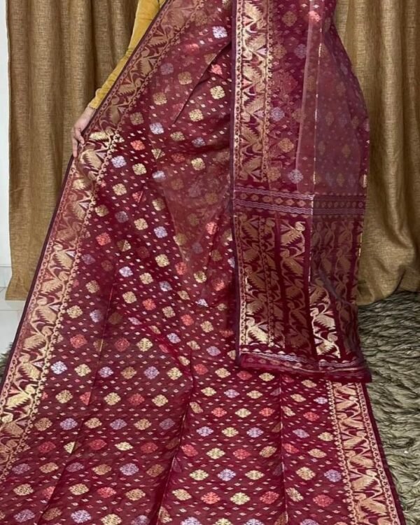 Wine Soft Joriwork Jamdani Saree