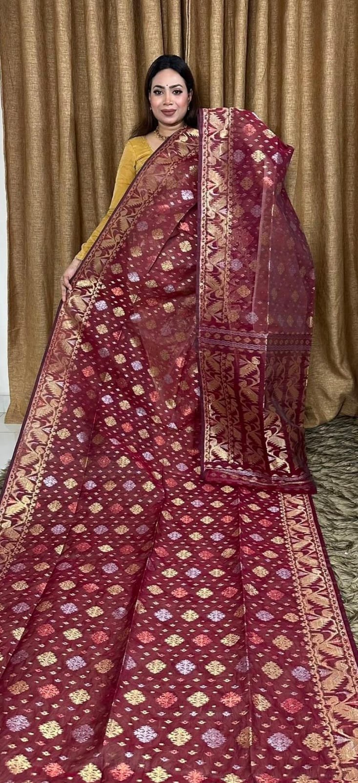 Wine Soft Joriwork Jamdani Saree