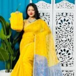 Yellow Soft Golden Buti Jamdani Sari With Blouse Piece