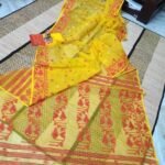 Yellow Soft Buti Karat Jamdani Sari With Blouse Piece