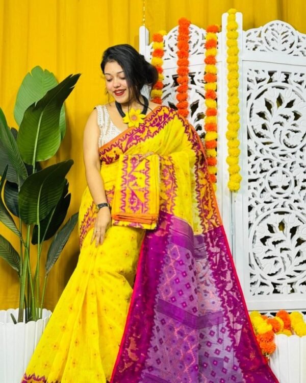 Yellow Soft Dhakai Jamdani Saree