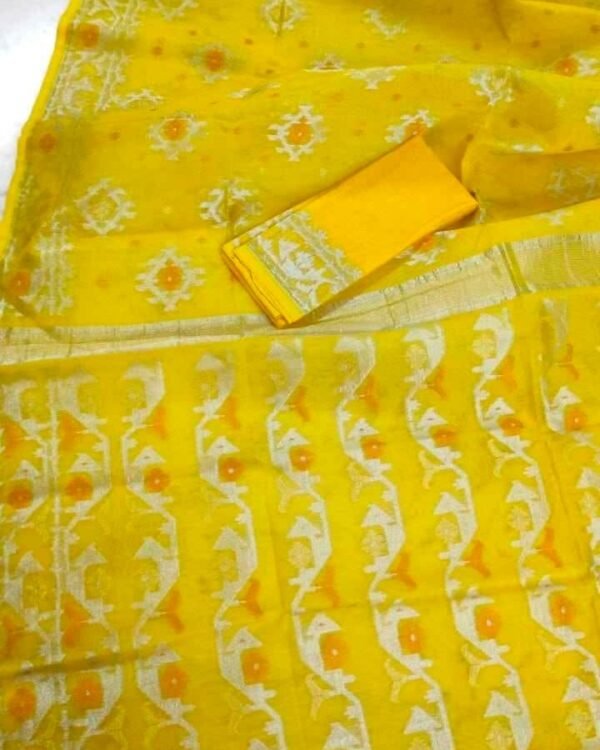 Yellow Soft Joriwork Jamdani Sari With Blouse Piece