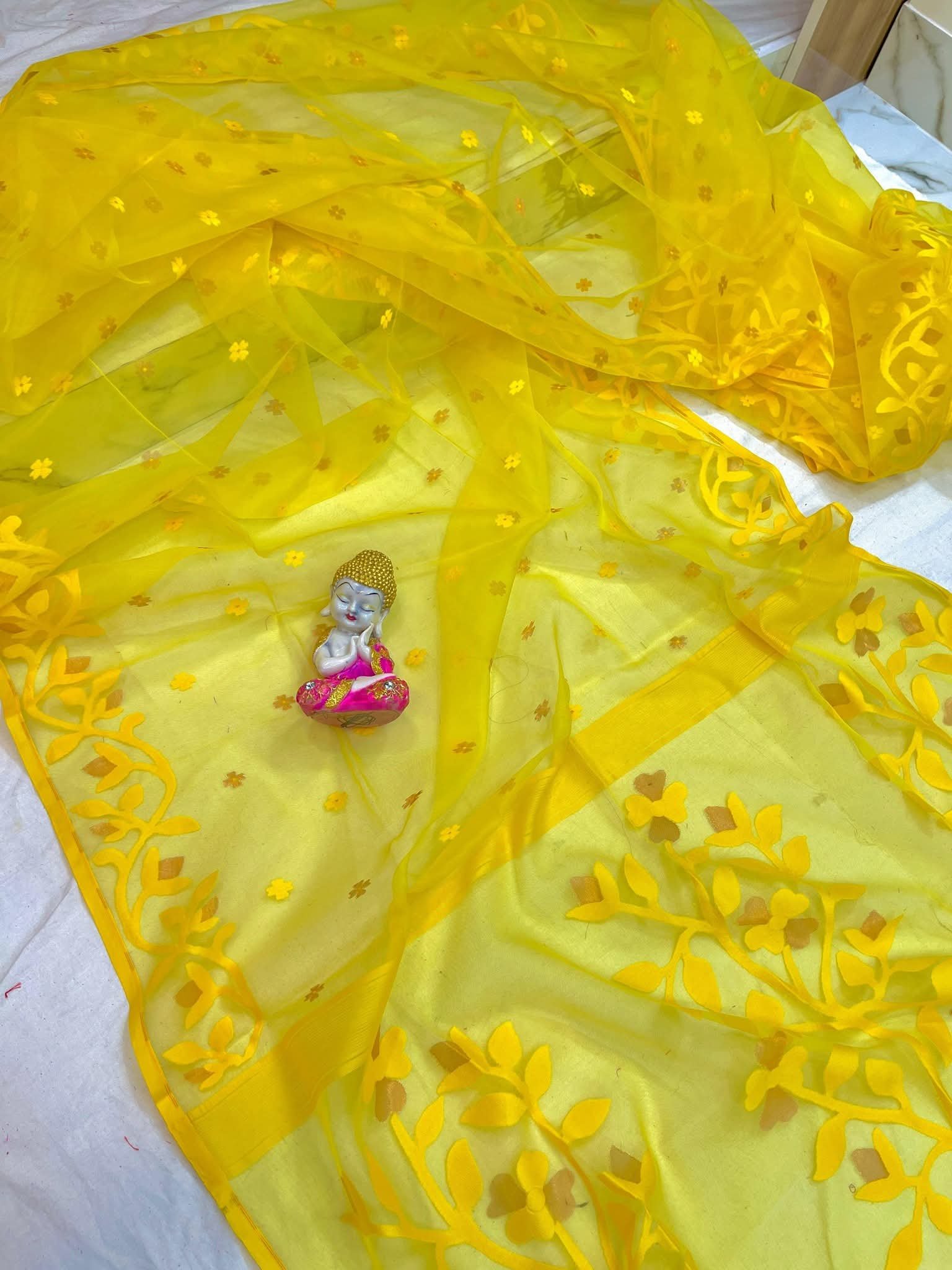 Yellow Soft Nayan Tara Dhakai Jamdani Sari
