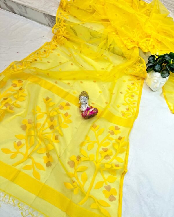 Yellow Soft Nayan Tara Dhakai Jamdani Sari