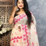 Almond Soft Buti Jamdani Sari With Blouse Piece