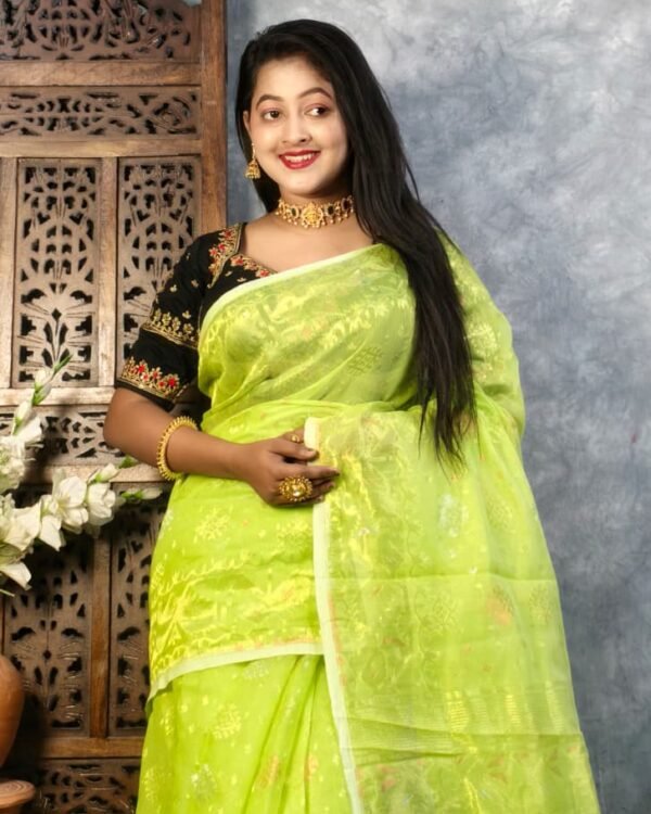 Avocado Green Soft Joriwork Jamdani Saree