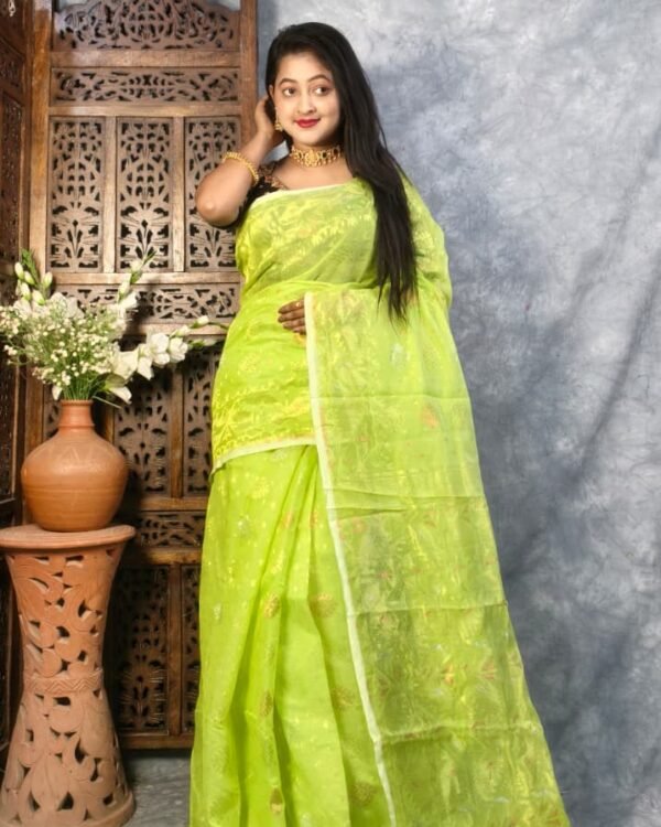 Avocado Green Soft Joriwork Jamdani Saree