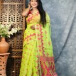 Avocado Green Soft Korat Buti Jamdani Saree