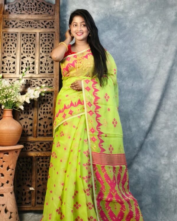 Avocado Green Soft Korat Buti Jamdani Saree