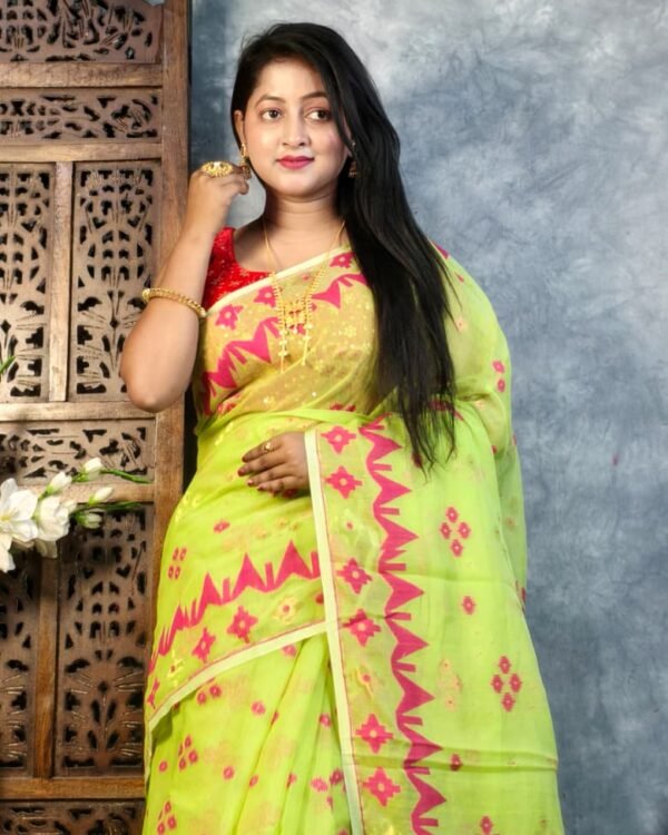 Avocado Green Soft Korat Buti Jamdani Saree
