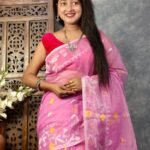 Bashful Pink Soft Buti Korat Jamdani Sari With Blouse Piece