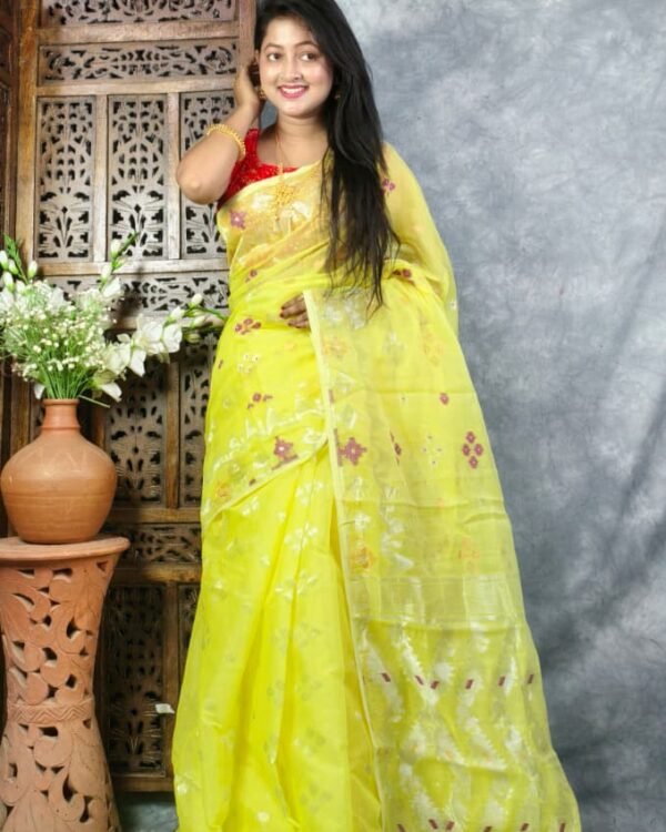 Bitter Lemon Soft Jori Buti Dhakai Jamdani Sari