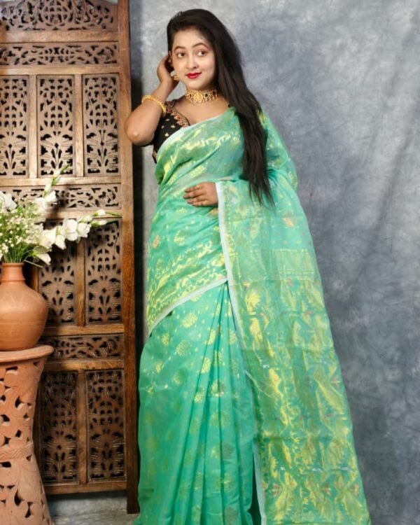 Clover Green Soft Joriwork Jamdani Saree