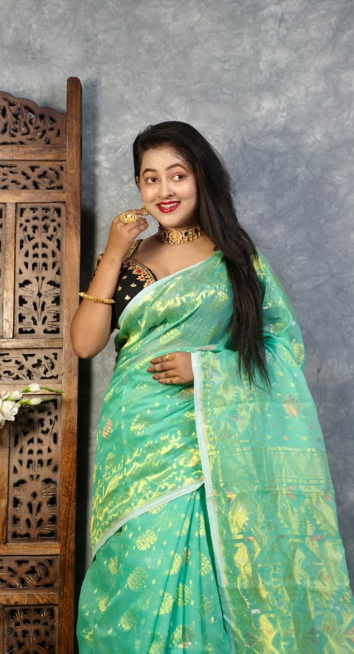 Clover Green Soft Joriwork Jamdani Saree