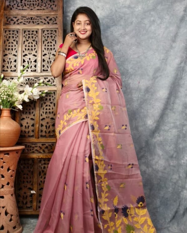 Copper Rose Soft Bonolota Jamdani Sari