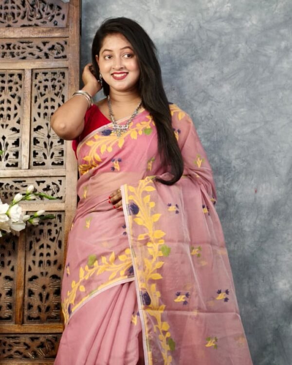 Copper Rose Soft Bonolota Jamdani Sari