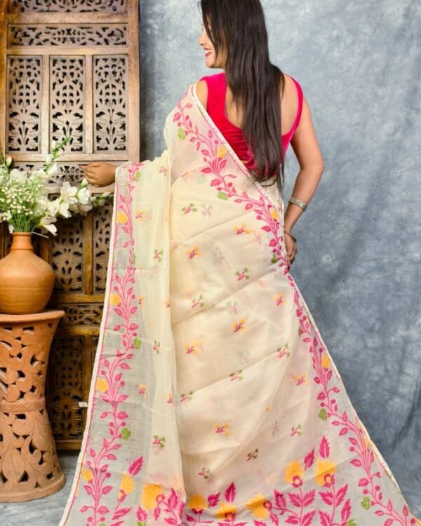 Cream Soft Bonolota Jamdani Sari