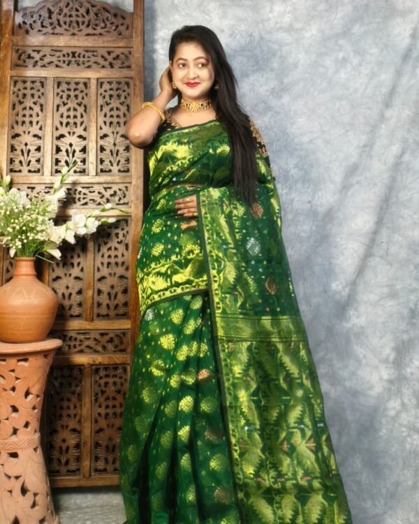 Dark Green Soft Joriwork Jamdani Saree
