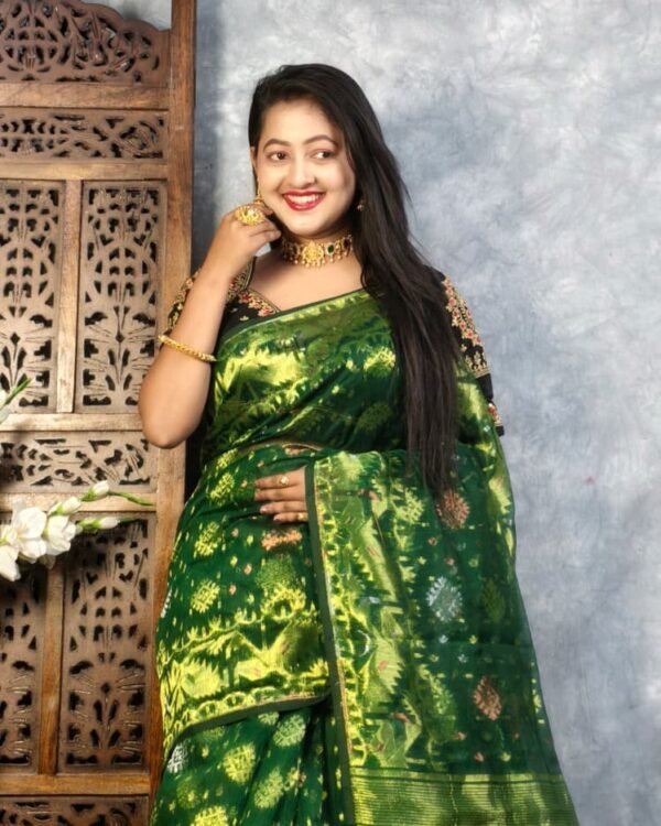 Dark Green Soft Joriwork Jamdani Saree