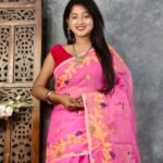 Dark Pink Soft Bonolota Jamdani Sari