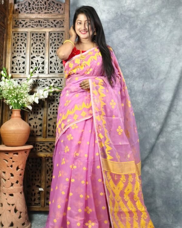 Dull Pink Soft Korat Buti Jamdani Saree