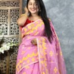 Dull Pink Soft Korat Buti Jamdani Saree