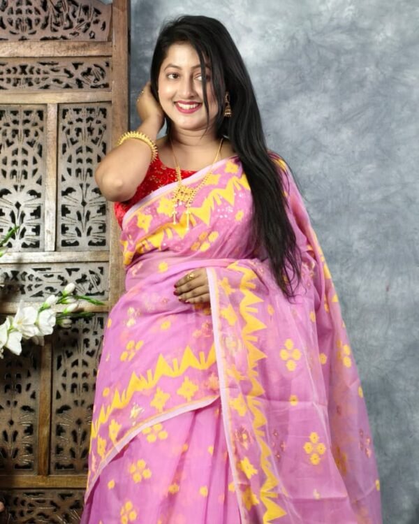 Dull Pink Soft Korat Buti Jamdani Saree